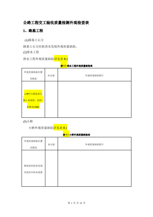公路工程交工验收质量检测外观检查表