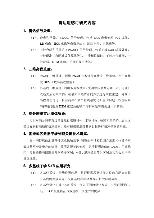 雷达遥感可研究内容