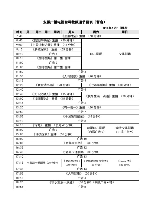 安徽广播电视台科教频道节目表