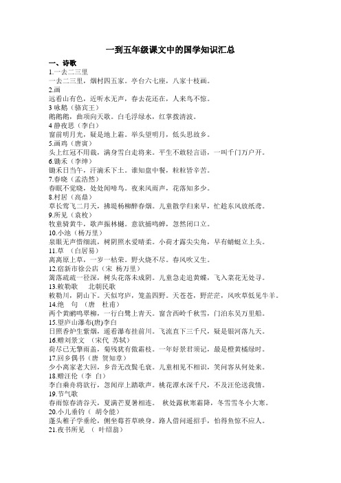 一到五年级课文中的国学知识汇总