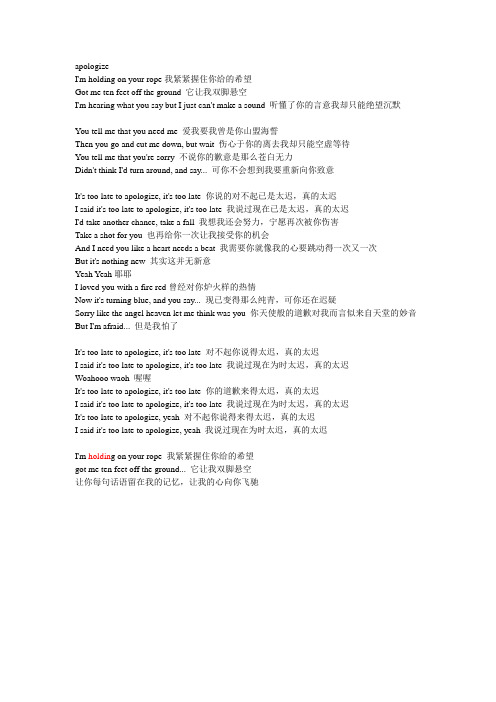 Apologize-Timbaland&OneRepublic 歌词(带中文翻译)