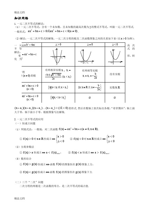 最新必修五专题讲义：2.一元二次不等式及其解法