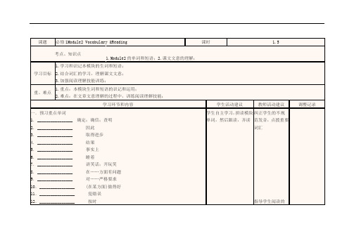 四川省宜宾市一中高一英语第4周教学设计(Module2,必修