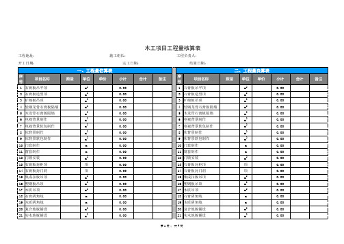 工程量核算表(木工)