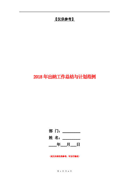 2018年出纳工作总结与计划范例【最新版】