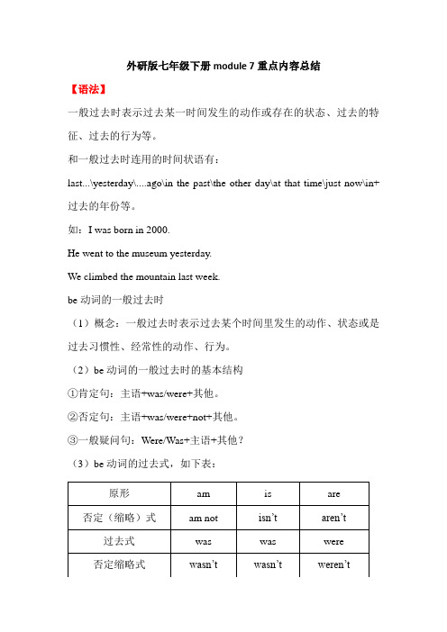 外研版七年级下册Module 7重点内容复习总结