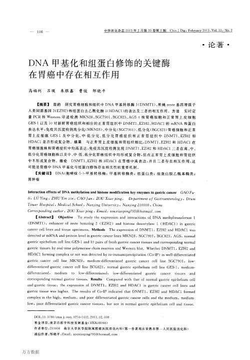 DNA甲基化和组蛋白修饰的关键酶在胃癌中存在相互作用