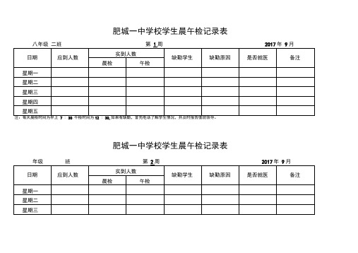 学校各班晨午检记录表