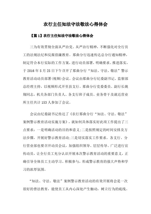 农行主任知法守法敬法心得体会