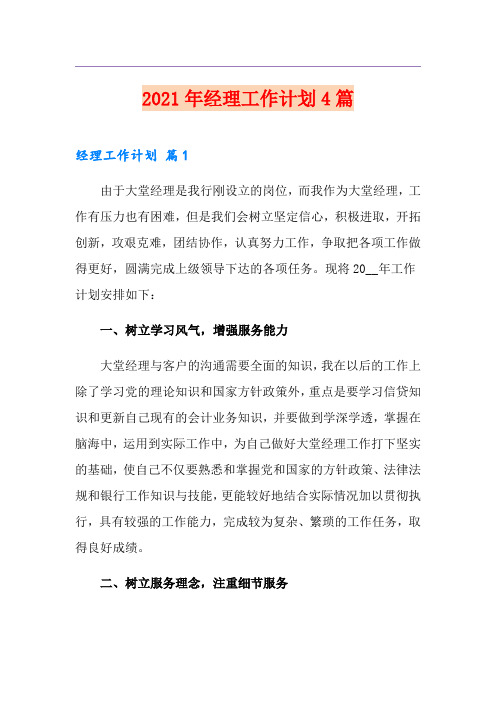 (精选)2021年经理工作计划4篇