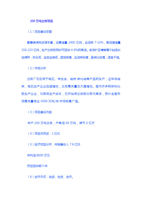 200万吨兰炭项目
