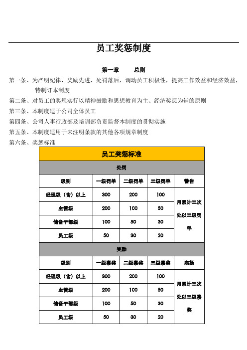 奖惩制度完整版