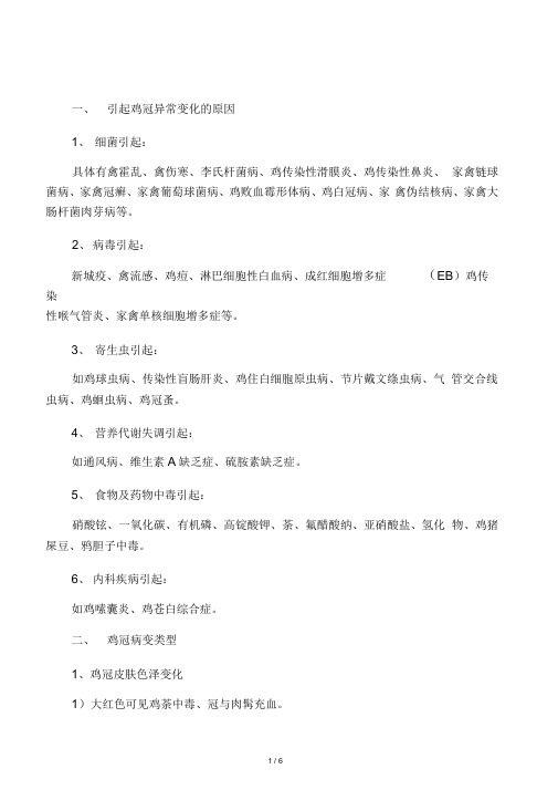 引起鸡冠异常变化的原因