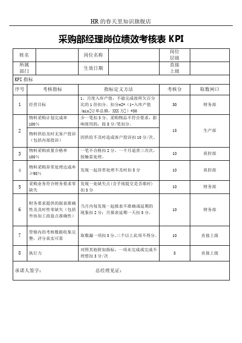 采购部经理岗位绩效考核表KPI