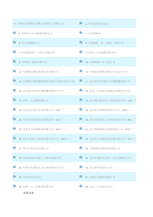 北京市国资委下属企业名单(最新)