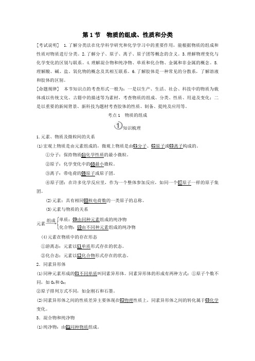 全国通用2021高考化学一轮复习第2章化学物质及其变化第1节物质的组成性质和分类学案