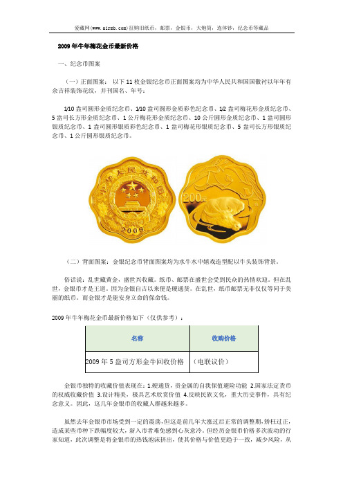 2009年牛年梅花金币最新价格