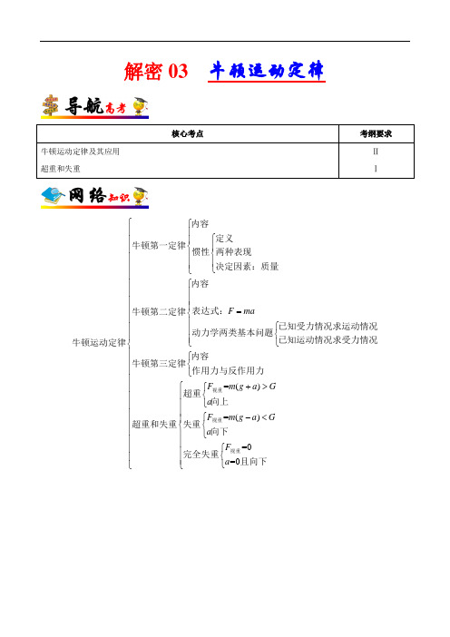 牛顿运动定律-备战2020年高考物理高频考点解密(原卷版)