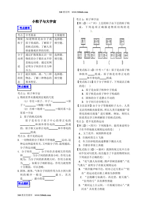 山东省郯城县中考物理专题十一热学第1课时小粒子与大宇宙复习学案