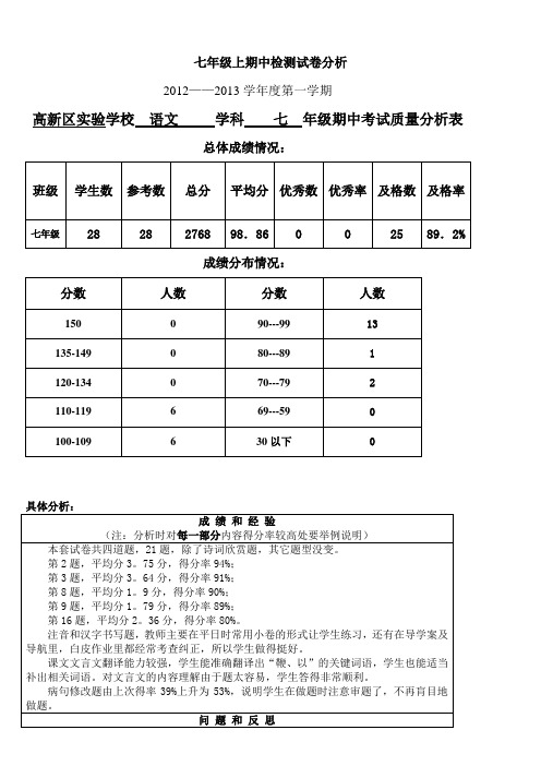 七年级语文质量分析