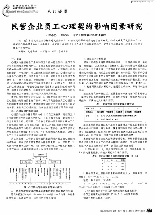 民营企业员工心理契约影响因素研究