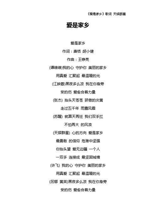 《爱是家乡》歌词 天娱群星