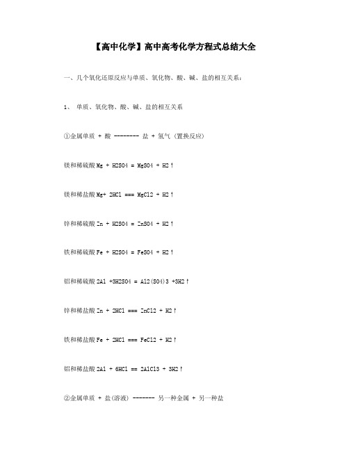 【高中化学】高中高考化学方程式总结大全