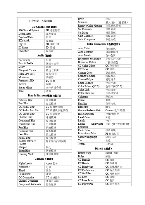 AECS4特效中英翻译