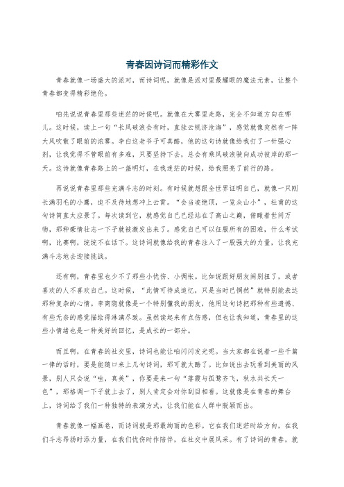 青春因诗词而精彩作文