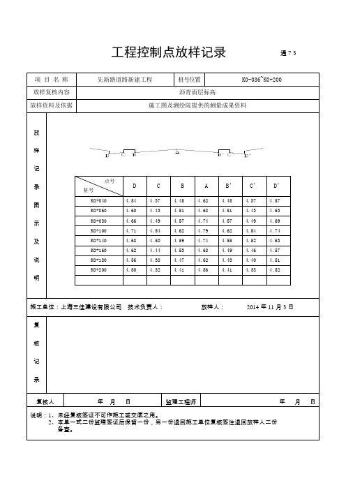 先新路道路工程控制点放样记录