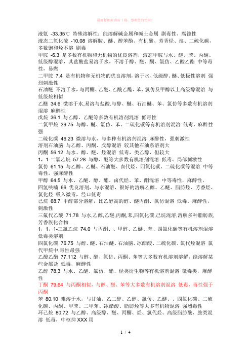 各种溶剂的沸点表Word版