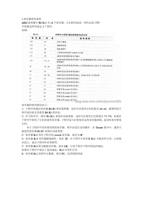 ARM中各个寄存器的用途