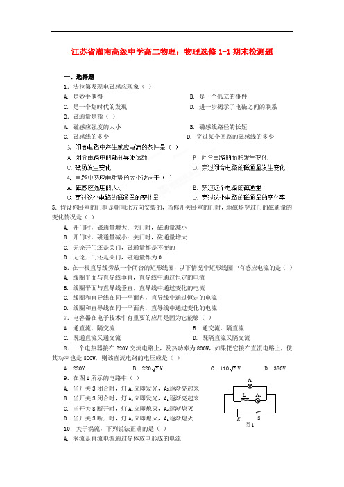 江苏省灌南高级中学高中物理 期末检测题 新人教版选修1-1