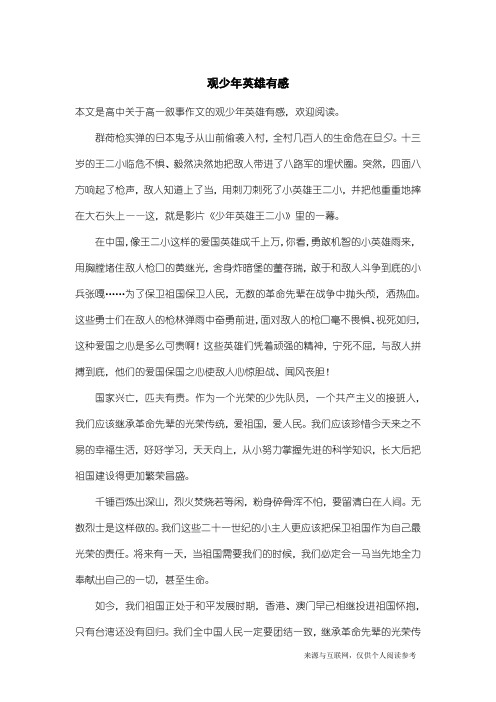高一叙事作文：观少年英雄有感