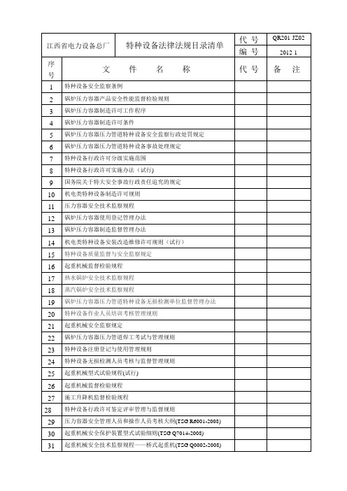 特种设备法律法规目录