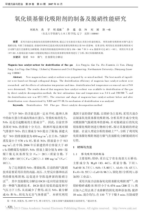 氧化镁基催化吸附剂的制备及脱硝性能研究