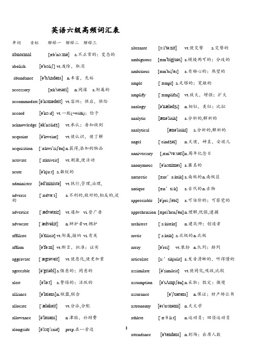 2014年6月英语六级高频核心词汇表(最新更新)