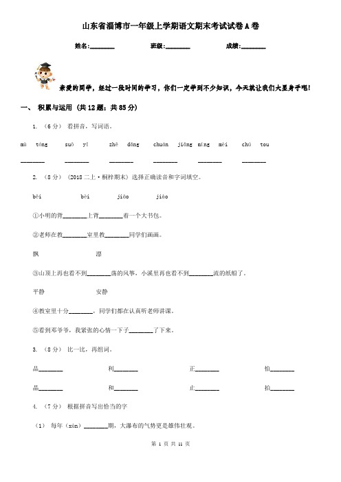 山东省淄博市一年级上学期语文期末考试试卷A卷