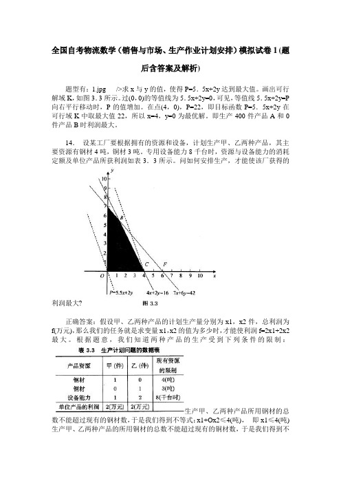 全国自考物流数学(销售与市场、生产作业计划安排)模拟试卷1(题