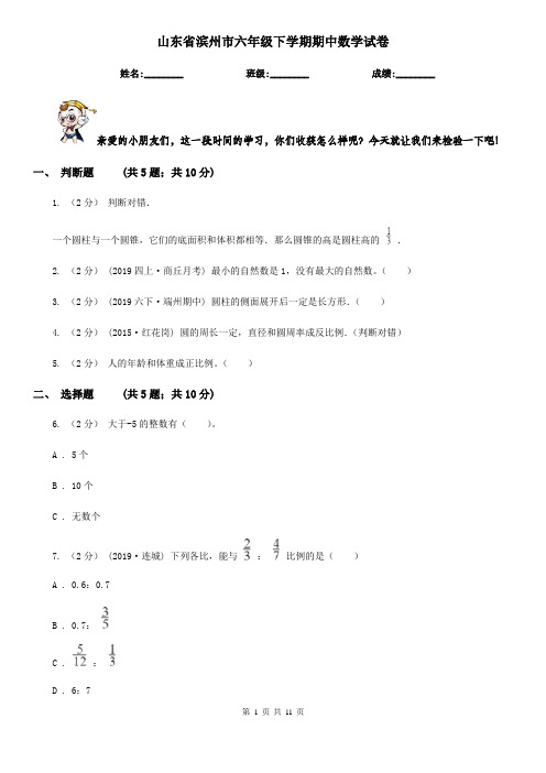 山东省滨州市六年级下学期期中数学试卷