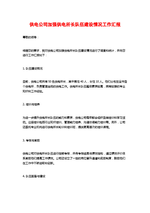 供电公司加强供电所长队伍建设情况工作汇报
