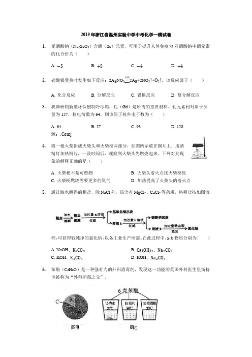 2019年浙江省温州实验中学中考化学一模试卷-解析版