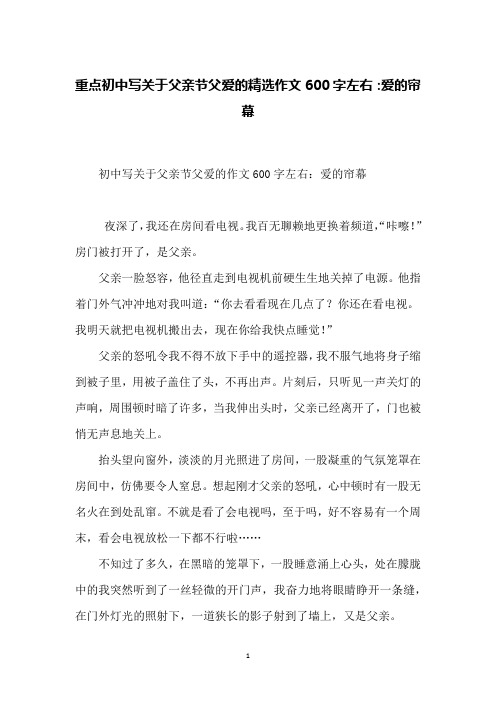 重点初中写关于父亲节父爱的精选作文600字左右：爱的帘幕