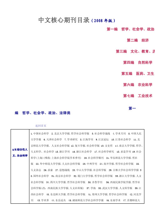 中文核心期刊目录2008年版