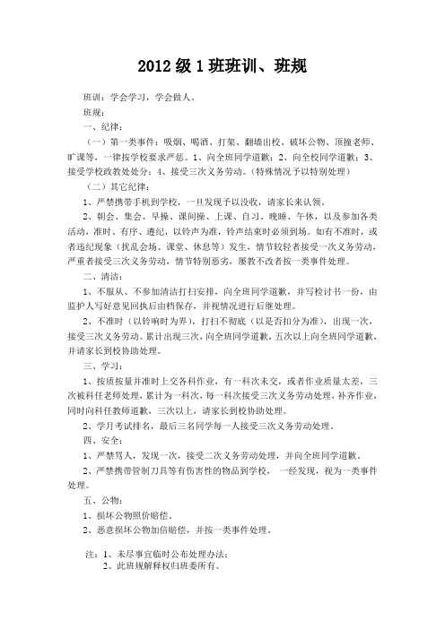 2012级1班班训