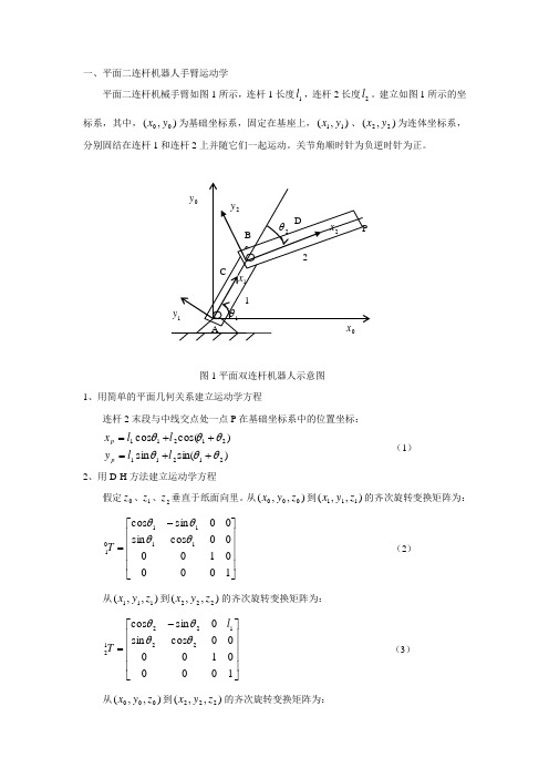 用平面二连杆机器人为例贯穿运动学、雅可比、动力学、轨迹规划甚至控制与编程分析