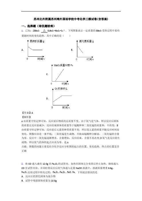 苏州北外附属苏州湾外国语学校中考化学三模试卷(含答案)