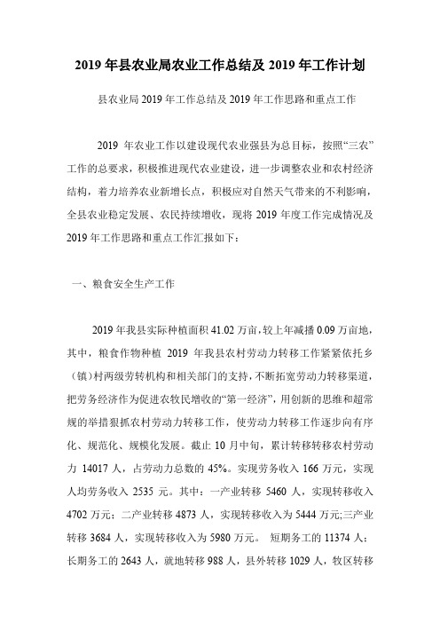 2019年县农业局农业工作总结及2019年工作计划