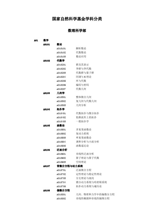 国家自然科学基金学科分类