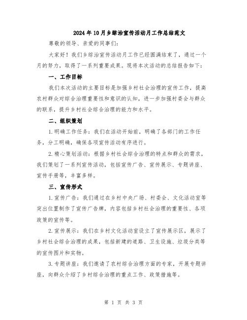 2024年10月乡综治宣传活动月工作总结范文